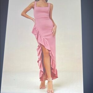 Lulu's Blush Pink Ruffle High-Low Maxi Dress